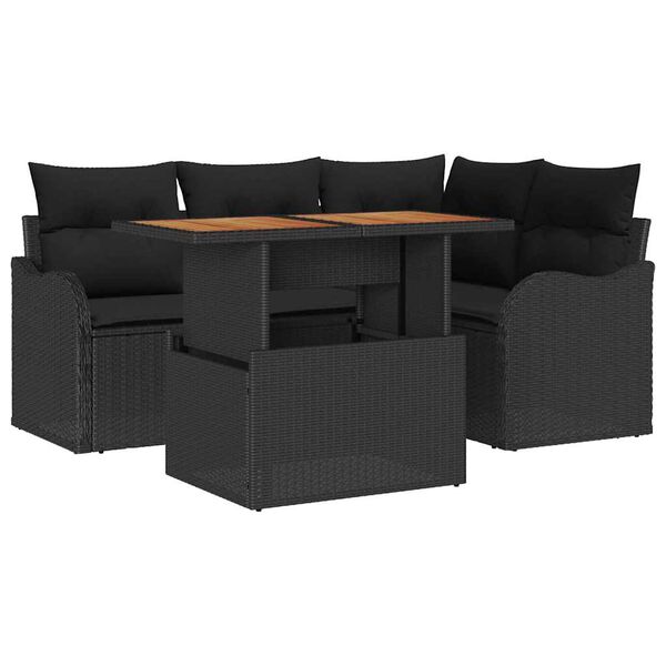 vidaXL Gartensofa-set mit Kissen 5 pcs Schwarz Poly-Rattan