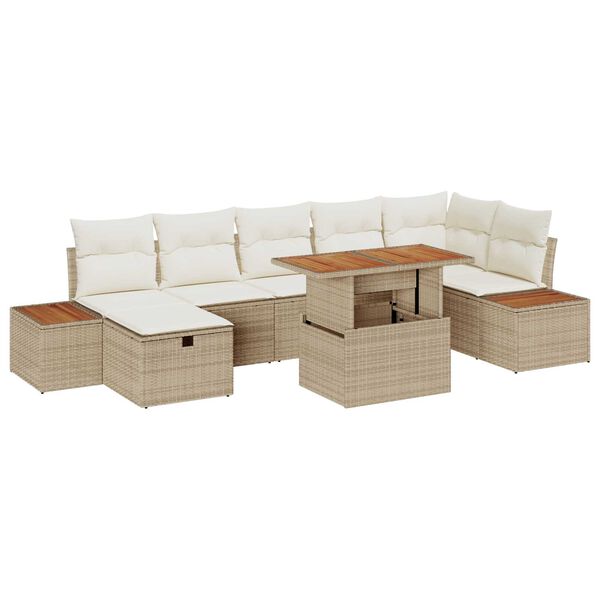 vidaXL Garten-Sofa-Set mit Kissen mit Speicher 8 pcs Beige Poly Rattan