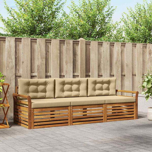vidaXL Outdoor-Sofagarnitur mit Kissen 3 pcs Natur und Beige