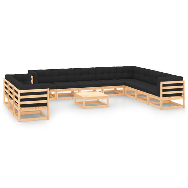vidaXL 12-tlg. Garten-Lounge-Set mit Kissen Massivholz Kiefer