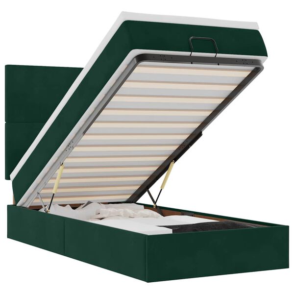 vidaXL Ottoman-Bett mit Matratzen & LEDs Dunkelgr&uuml;n 90x190 cm Samt