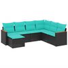 vidaXL 7-teiliges Gartensofa-Set mit Kissen, schwarzes Polyrattan