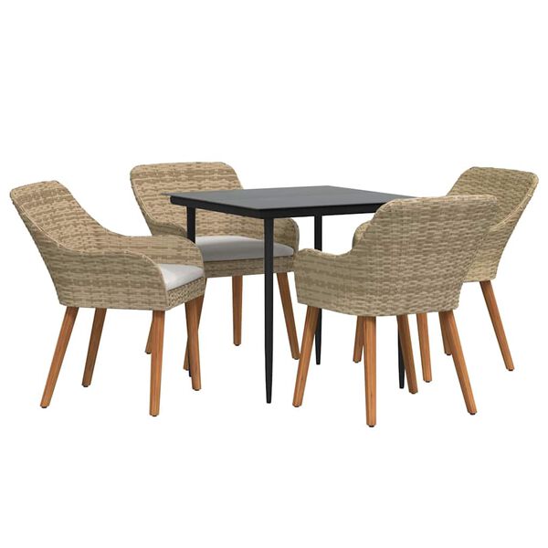 vidaXL Garten Essgruppe mit Kissen 5 pcs Beige Poly-Rattan