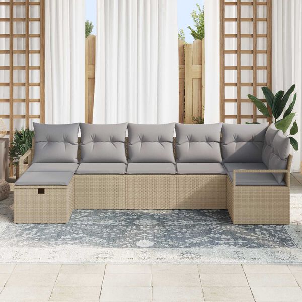 vidaXL Sofa Set mit Kissen mit Speicher Beige und Hellgrau Poly-Rattan