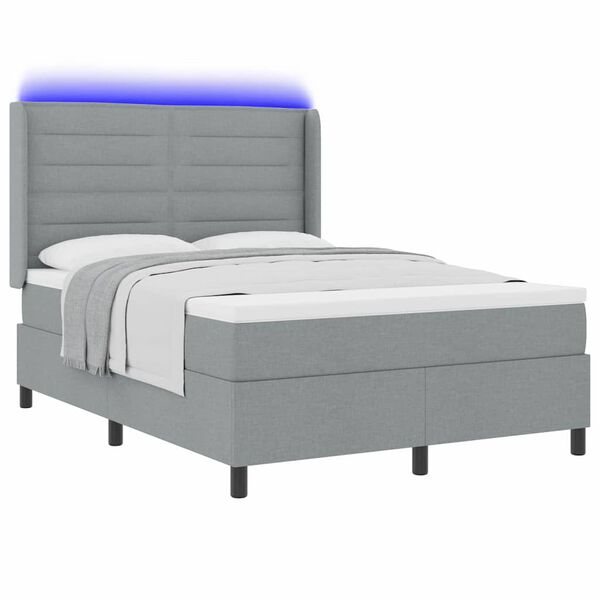vidaXL LED Boxspringbett mit Matratze Hellgrau 140 x 200 cm Stoff