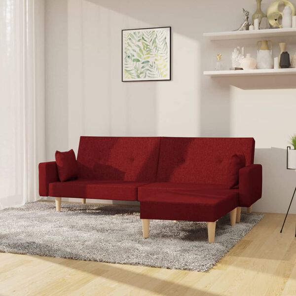 vidaXL Schlafsofa 2-Sitzer mit Fu&szlig;hocker Weinrot Stoff