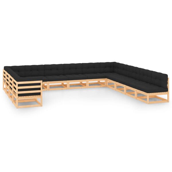 vidaXL 13-tlg. Garten-Lounge-Set mit Kissen Massivholz Kiefer