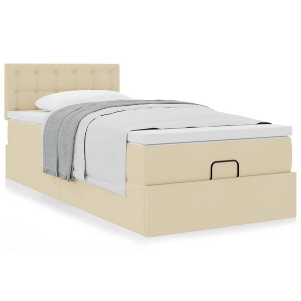 vidaXL Ottoman-Bett mit Matratze Creme 90x190 cm Stoff