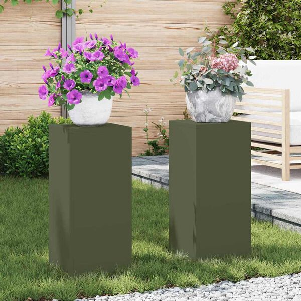 vidaXL Pflanzenst&auml;nder 2 pcs Olivgr&uuml;n 24 x 24 x 55 cm Stahl