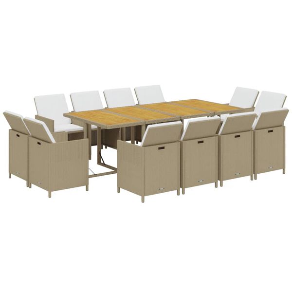 vidaXL 13-tlg. Garten-Essgruppe mit Kissen Poly Rattan Beige