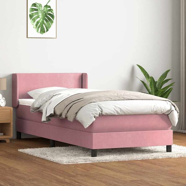 vidaXL Boxspringbett mit Matratze Rosa 80x220 cm Samt