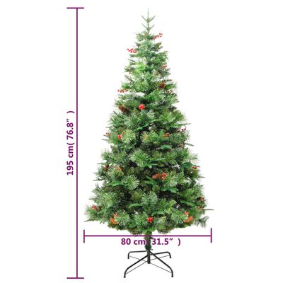 vidaXL Weihnachtsbaum mit Beleuchtung und Kiefernzapfen Grün 195 cm