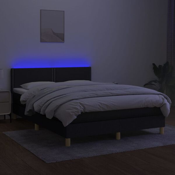 vidaXL Boxspringbett mit Matratze & LED Schwarz 140x190 cm Stoff