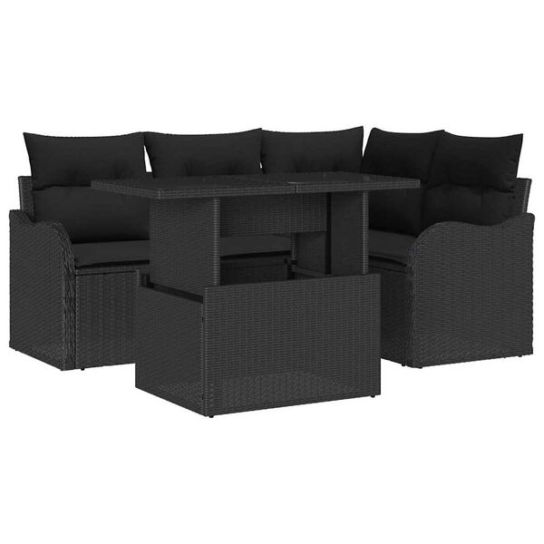 vidaXL Outdoortisch-Set mit Kissen 5 pcs Schwarz Poly Rattan