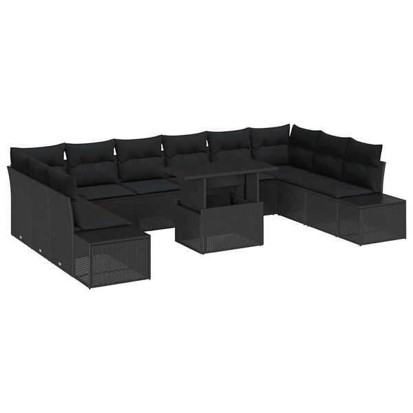 vidaXL Garten-Sofa-Set mit Kissen mit Speicher 11 pcs Schwarz