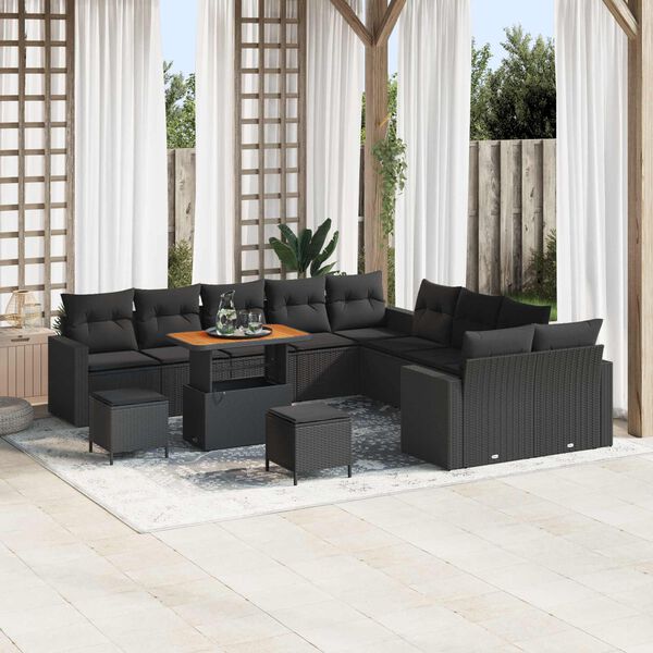 vidaXL Gartensofa-set mit Kissen 17 pcs Schwarz Poly-Rattan