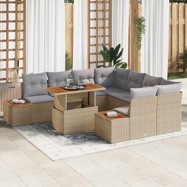 vidaXL Garten Essgruppe mit Kissen mit Kissen 9 pcs Beige und Grau