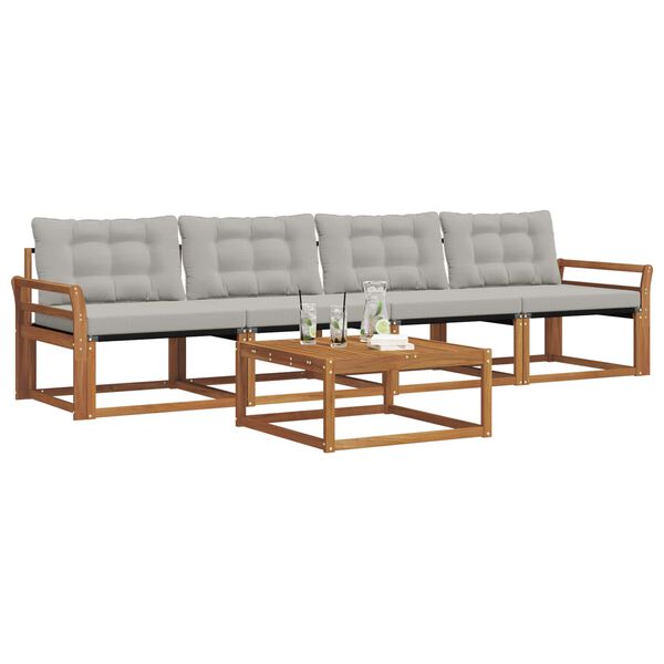 vidaXL Outdoor-Sofagarnitur mit Kissen 5 pcs Nat&uuml;rlich und Hellgrau