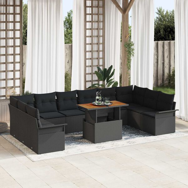 vidaXL Garten-Sofa-Set mit Speicher 11 pcs Schwarz Poly Rattan