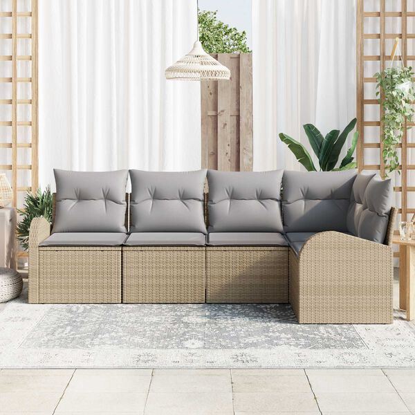 vidaXL Sofa Set mit Kissen 5 pcs Beige und Hellgrau Poly-Rattan
