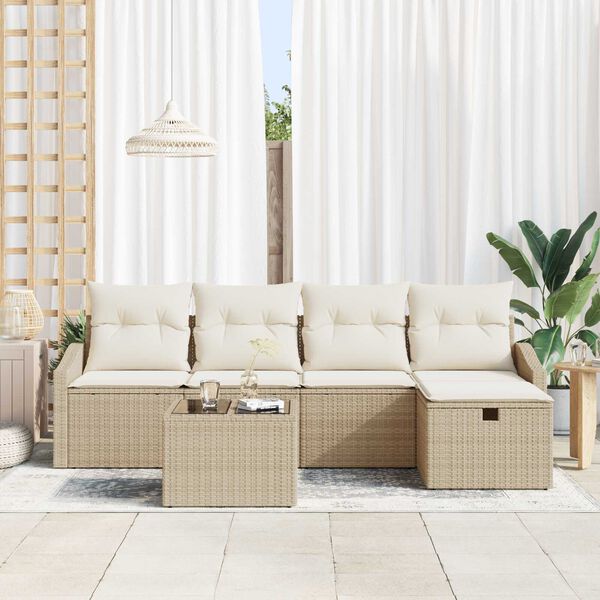 vidaXL Sofa Set mit Kissen mit Speicher Beige Poly-Rattan
