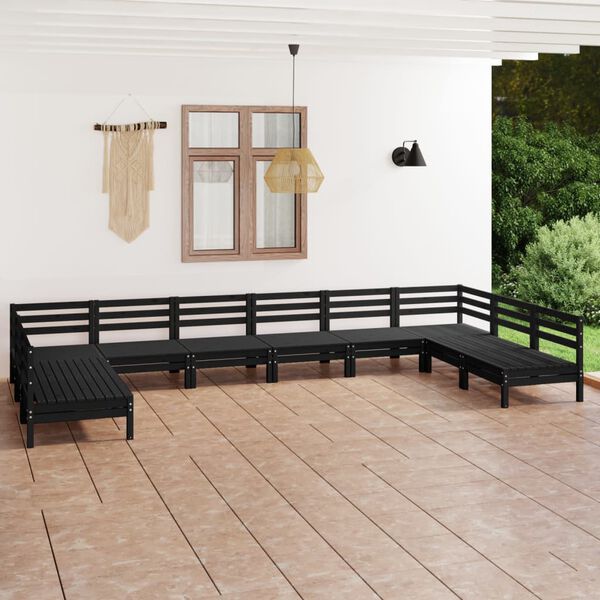 vidaXL 10-tlg. Garten-Lounge-Set Schwarz Massivholz Kiefer