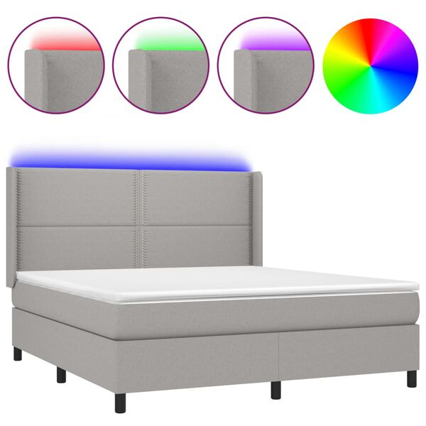 vidaXL Boxspringbett mit Matratze & LED Hellgrau 160x200 cm Stoff