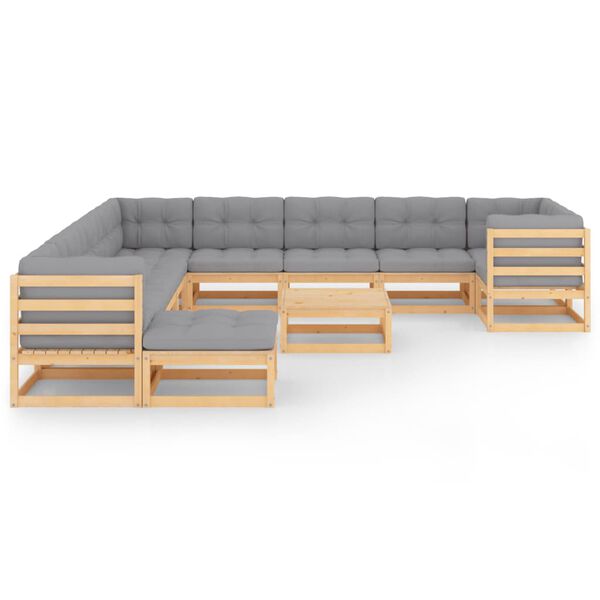 vidaXL 12-tlg. Garten-Lounge-Set mit Kissen Massivholz Kiefer