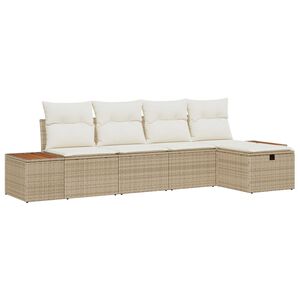vidaXL Garten-Sofa-Set mit Kissen 5 pcs Beige Poly Rattan