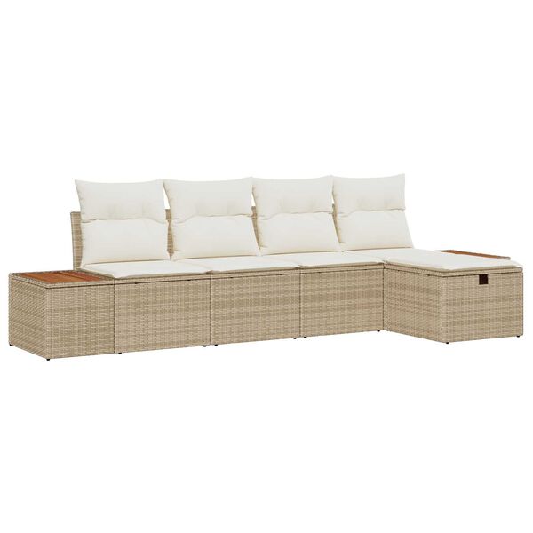 vidaXL Garten-Sofa-Set mit Kissen 5 pcs Beige Poly Rattan