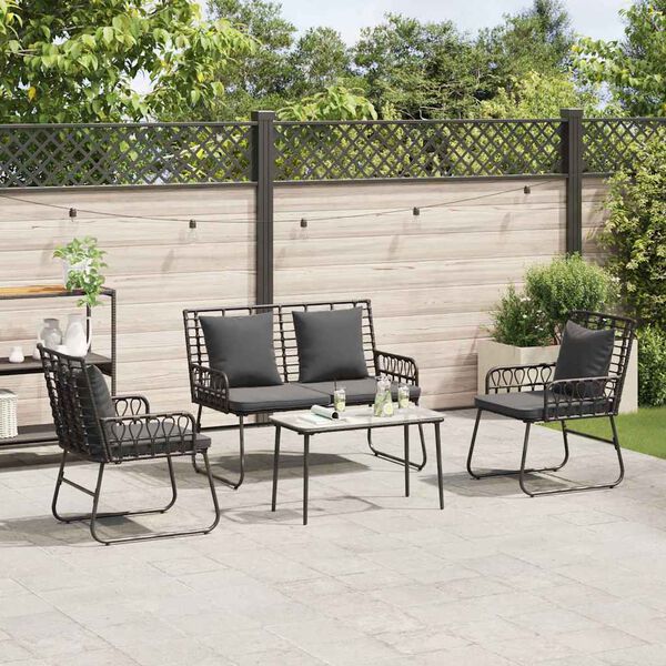 vidaXL Garten Essgruppe 3 pcs Schwarz und Anthrazit Poly-Rattan