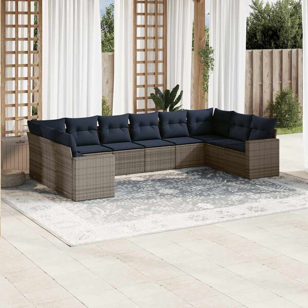 vidaXL 10-tlg. Garten-Sofagarnitur mit Kissen Grau Poly Rattan