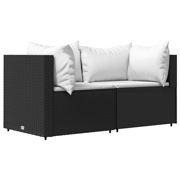 vidaXL 3-tlg. Garten-Lounge-Set mit Kissen Schwarz Poly Rattan