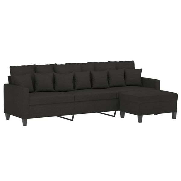 vidaXL 3-Sitzer-Sofa mit Hocker Schwarz 210 cm Stoff