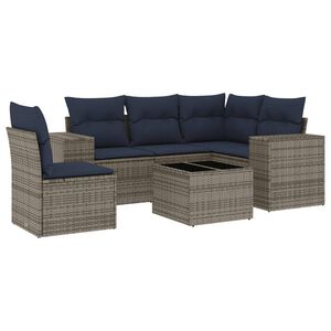 vidaXL 6-teiliges Gartensofa-Set mit Kissen, grau, Polyrattan