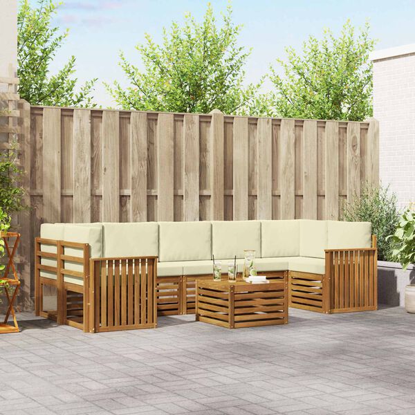 vidaXL Outdoor-Sofagarnitur 8 pcs Natur und Creme Massivholz Akazie