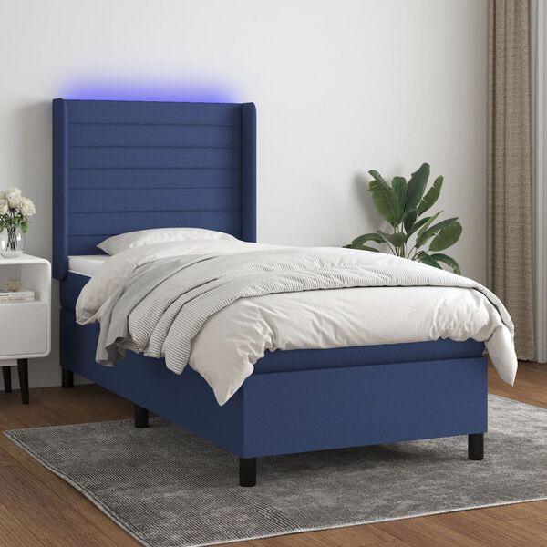 vidaXL Boxspringbett mit Matratze & LED Blau 90x190 cm Stoff