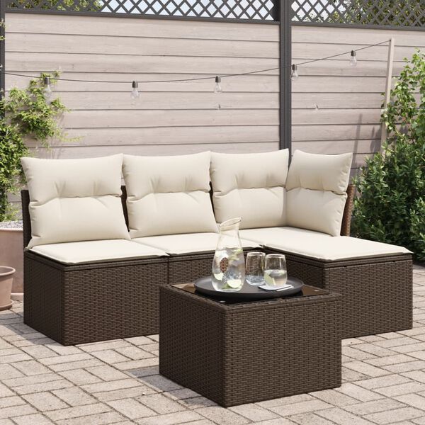 vidaXL 5-tlg. Garten-Sofagarnitur mit Kissen Braun Poly Rattan