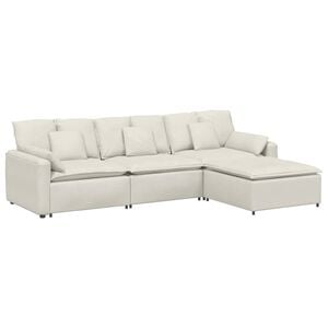 vidaXL Modulares Sofa mit Fu&szlig;hocker und Kissen Cream