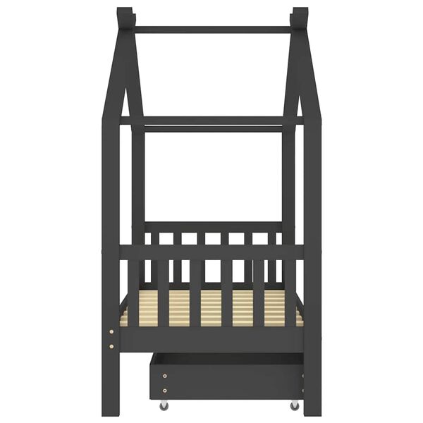 vidaXL Kinderbett mit Schublade Dunkelgrau Massivholz Kiefer 80x160 cm