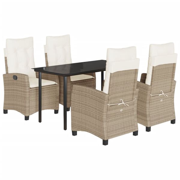 vidaXL 5-tlg. Garten-Essgruppe mit Kissen Beige Poly Rattan