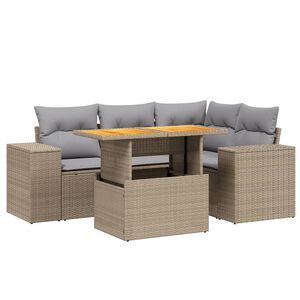 vidaXL 5-tlg. Garten-Sofagarnitur mit Kissen Beige Poly Rattan