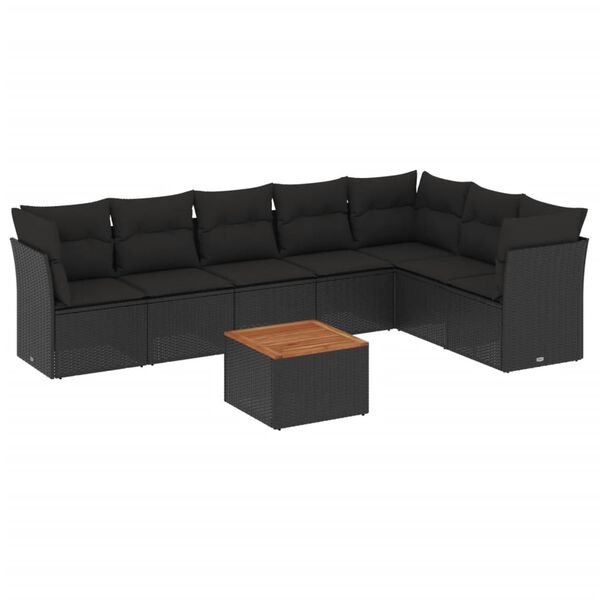 vidaXL 8-tlg. Garten-Sofagarnitur mit Kissen Schwarz Poly Rattan