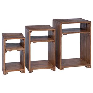 vidaXL Akzenttisch mit Regal 3 stk. Braun Massives Mahagoni Holz