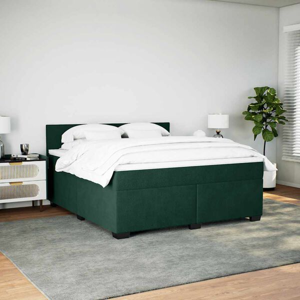 vidaXL Boxspringbett mit Matratze Dunkelgr&uuml;n 180x200 cm Samt
