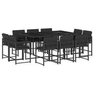 vidaXL 11-tlg. Garten-Essgruppe mit Kissen Schwarz Poly Rattan