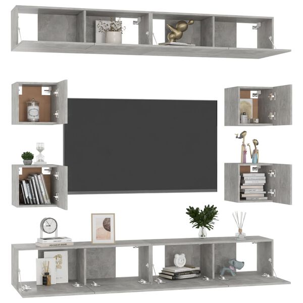 vidaXL 8-tlg. TV-Schrank-Set Betongrau Holzwerkstoff