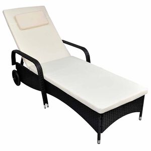 vidaXL Sonnenliege mit Rollen Poly Rattan Schwarz