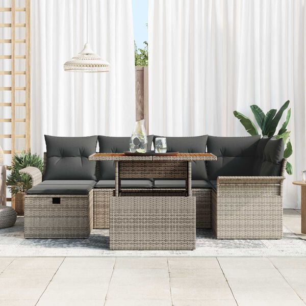 vidaXL Garten-Sofa-Set 7 pcs Grau Poly-Rattan