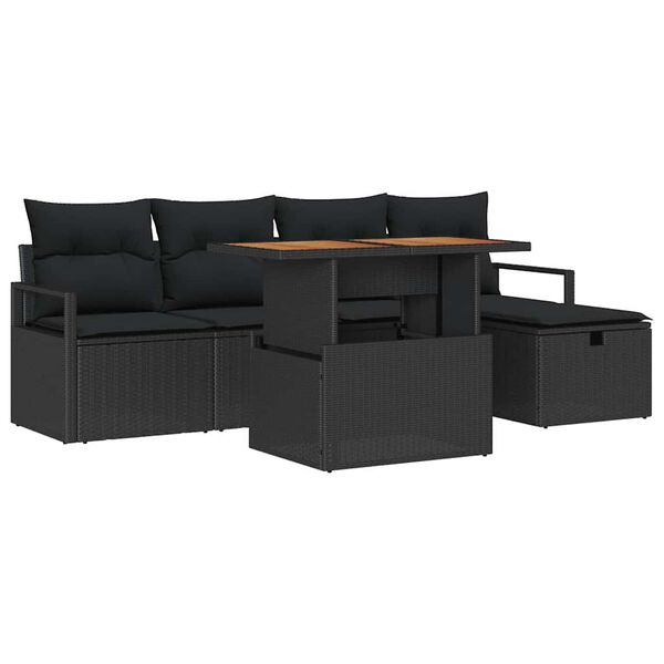 vidaXL Gartensofa-set mit Kissen 6 pcs Schwarz Poly-Rattan